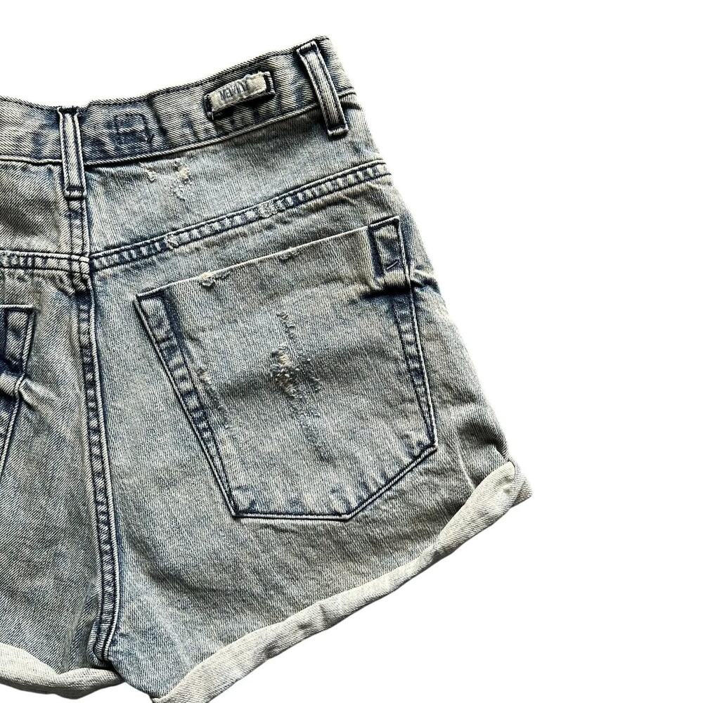 Brandy Melville Shorts Womens 26 Blue Distressed Denim Cut Off Cuffed High Waist - Picture 9 of 15